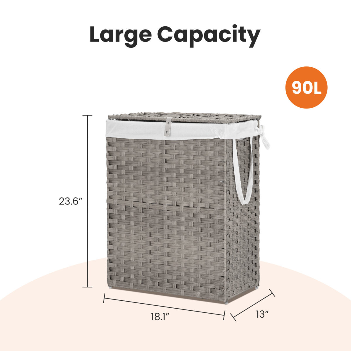 Laundry Basket With Lid, 110 L Hand-Woven Pp Rattan Laundry Basket With Compartments & Handles, Foldable, Removable Liner - Image 9
