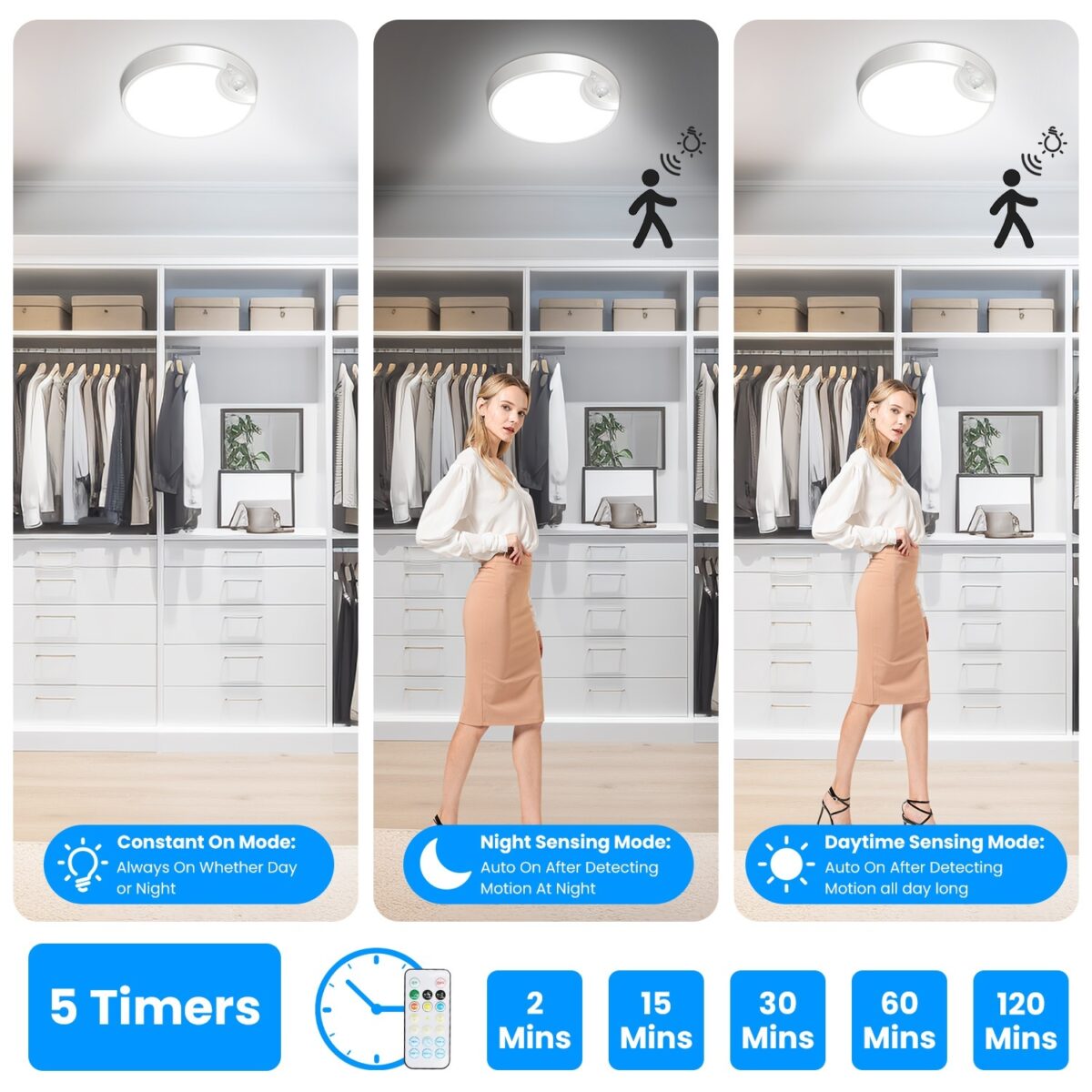 1Pack Magnetic Flush Ceiling Light Rechargeable Motion Sensor Ceiling Light Wireless Ceiling Light With Timer Remote Stepless Dimmable For Closet Stairs Garage Bathroom - Image 5