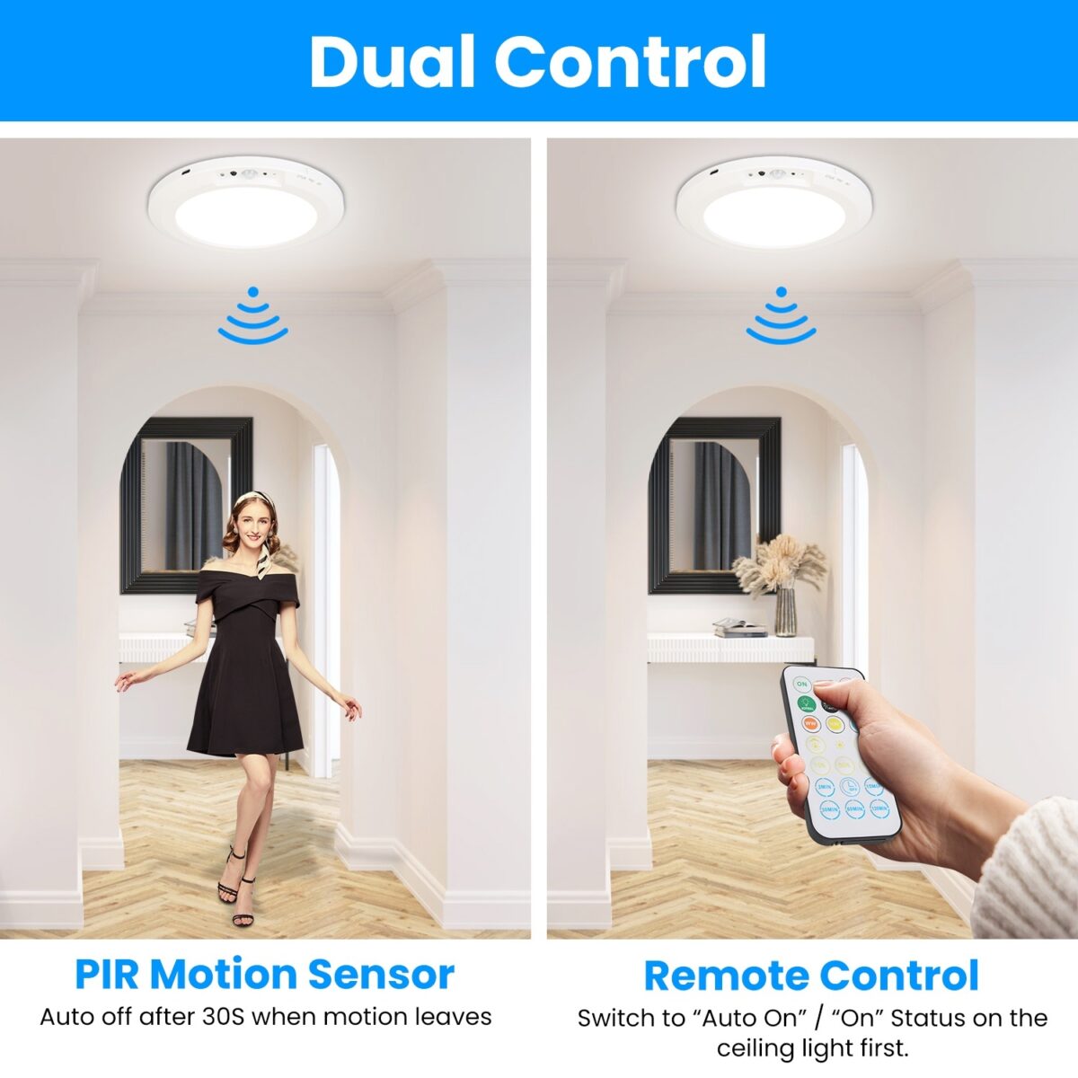 1Pack Magnetic Flush Ceiling Light Rechargeable Motion Sensor Ceiling Light Wireless Ceiling Light With Timer Remote Stepless Dimmable For Closet Stairs Garage Bathroom - Image 6