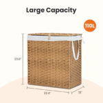 Laundry Basket With Lid, 110 L Hand-Woven Pp Rattan Laundry Basket With Compartments & Handles, Foldable, Removable Liner - Image 5