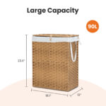 Laundry Basket With Lid, 110 L Hand-Woven Pp Rattan Laundry Basket With Compartments & Handles, Foldable, Removable Liner - Image 7
