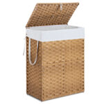 Laundry Basket With Lid, 110 L Hand-Woven Pp Rattan Laundry Basket With Compartments & Handles, Foldable, Removable Liner - Image 10
