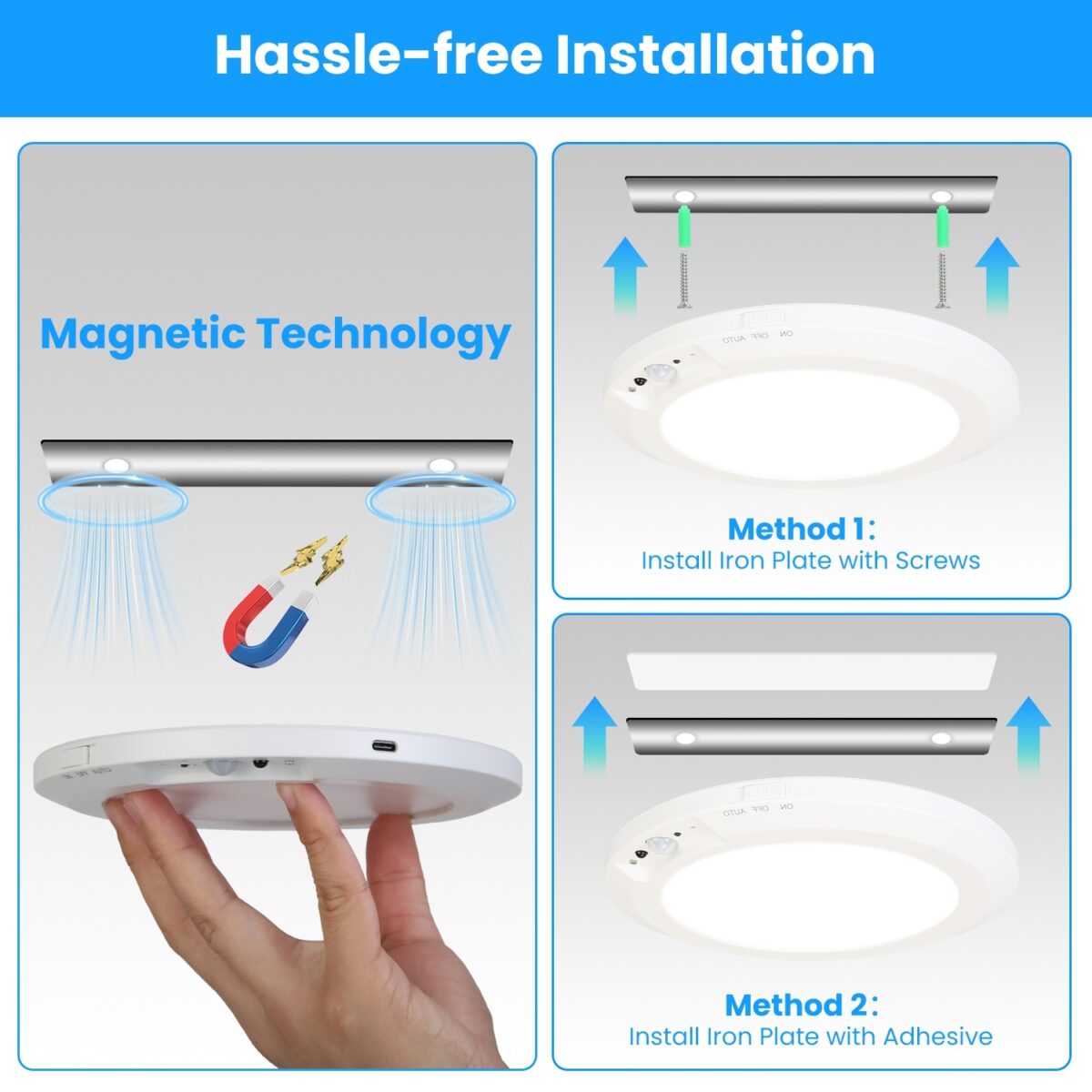 1Pack Magnetic Flush Ceiling Light Rechargeable Motion Sensor Ceiling Light Wireless Ceiling Light With Timer Remote Stepless Dimmable For Closet Stairs Garage Bathroom - Image 10