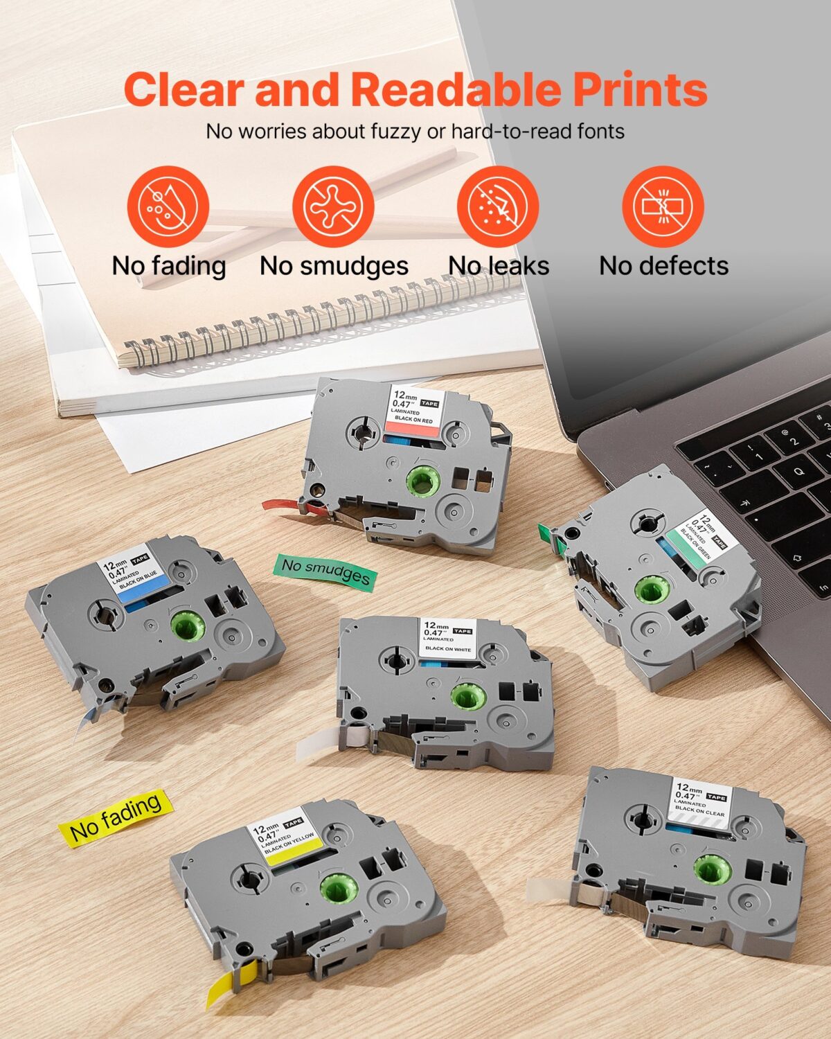 Label Maker Tape Refills 6 Pack – 12mm Colored Replacement TZe-131 TZe-231 Compatible Label Tape for Brother P-Touch Machines - Image 4