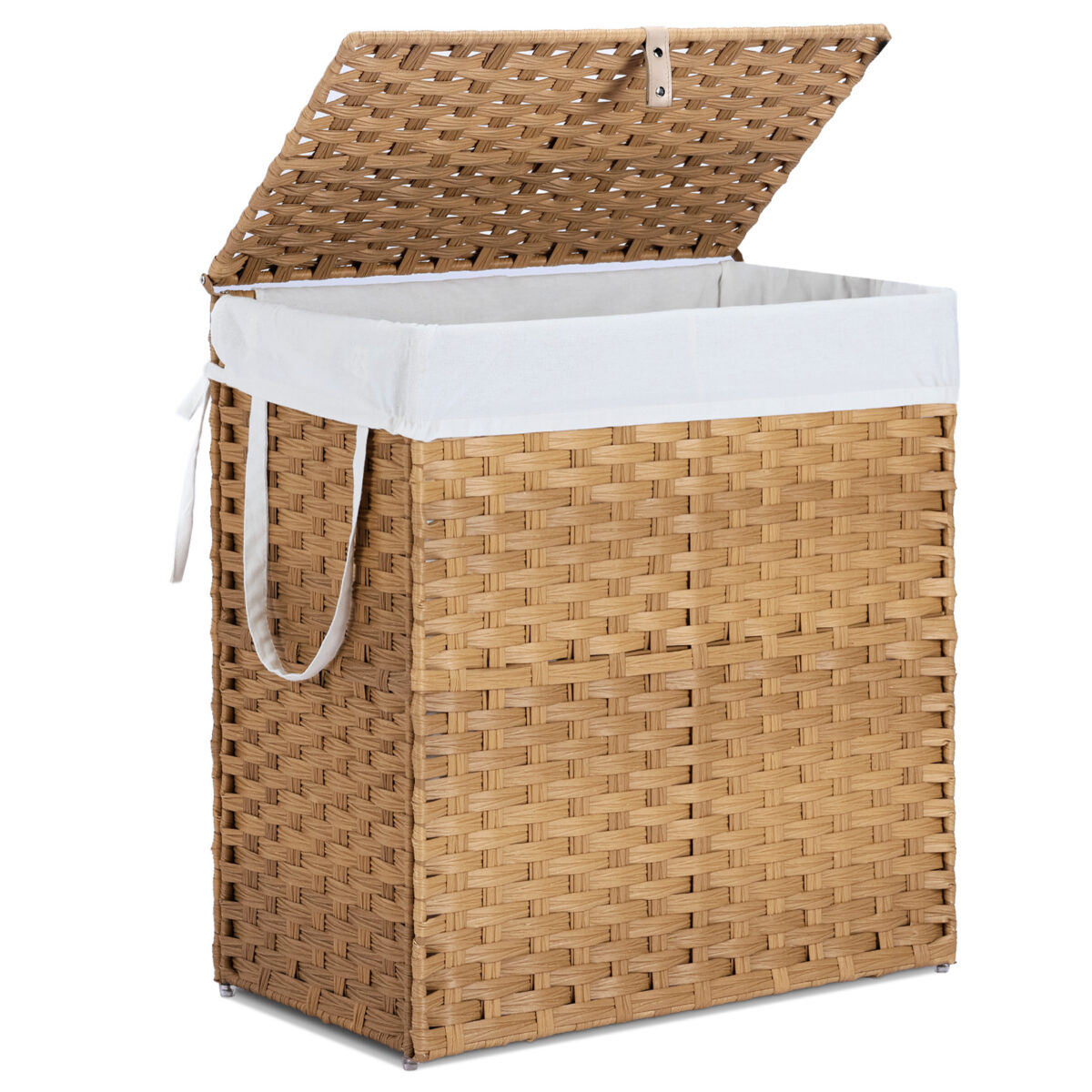 Laundry Basket With Lid, 110 L Hand-Woven Pp Rattan Laundry Basket With Compartments & Handles, Foldable, Removable Liner - Image 6