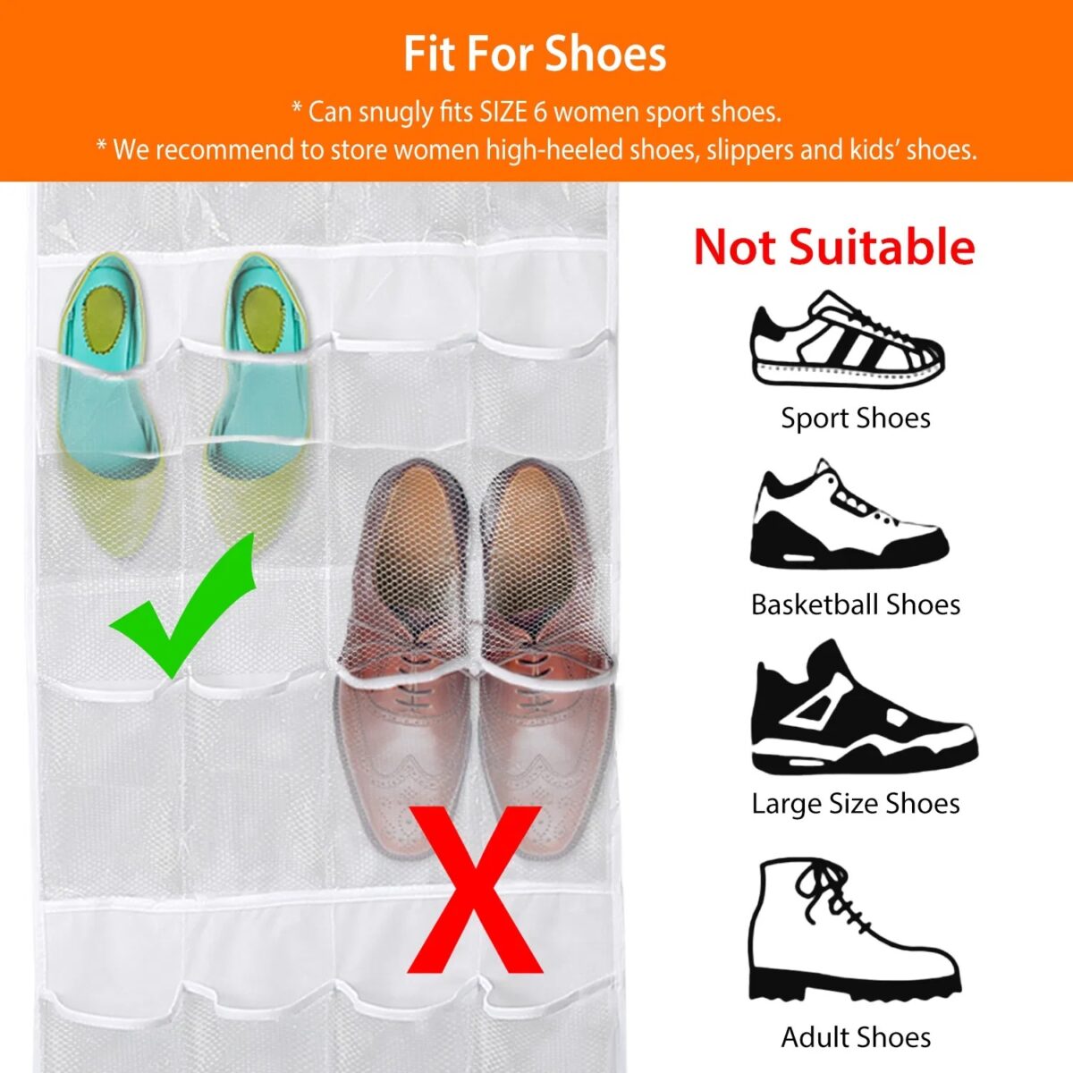 1Pc Over The Door Shoes Rack 24-Pocket Crystal Clear Organizer 6-Layer Hanging Storage Shelf For Shoes Slippers Small Toys Closet Cabinet - Image 2