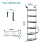 1Pc 6 Tier Over Door Pantry Organizer Hanging Hooks Door Storage Rack Carbon Steel Basket 62.99in Over Door Shelf For Kitchen Bathroom - Image 9
