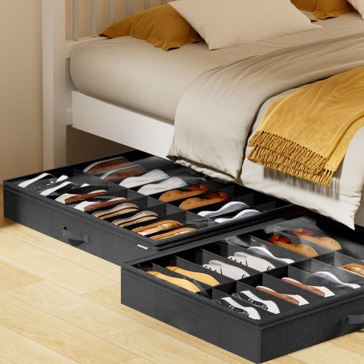 Vevor Sturdy Under Bed Shoe Storage Organizer, Set Of 2, 32 Compartments, Underbed Shoes Closet Storage Solution With Clear Window, Breathable, - Image 2