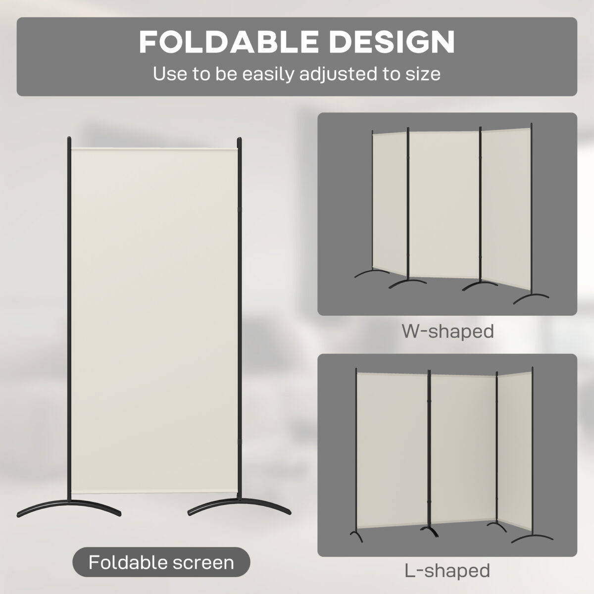 6 3 Panel Room Divider, Indoor Privacy Screen For Home, Light Gray - Image 4