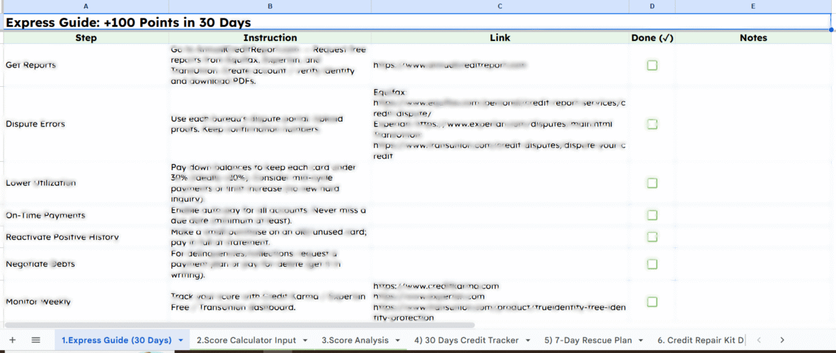 Express Guide +100 Credit Points in 30 Days PDF, Excel and Docs Kit - Image 5