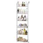 1Pc 6 Tier Over Door Pantry Organizer Hanging Hooks Door Storage Rack Carbon Steel Basket 62.99in Over Door Shelf For Kitchen Bathroom - Image 5