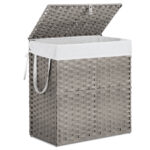 Laundry Basket With Lid, 110 L Hand-Woven Pp Rattan Laundry Basket With Compartments & Handles, Foldable, Removable Liner - Image 4