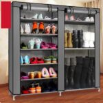 Double Rows Home Shoe Rack Shelf Storage Closet Organizer Cabinet Portable Cover Grey