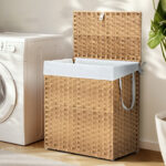 Laundry Basket With Lid, 110 L Hand-Woven Pp Rattan Laundry Basket With Compartments & Handles, Foldable, Removable Liner - Image 3