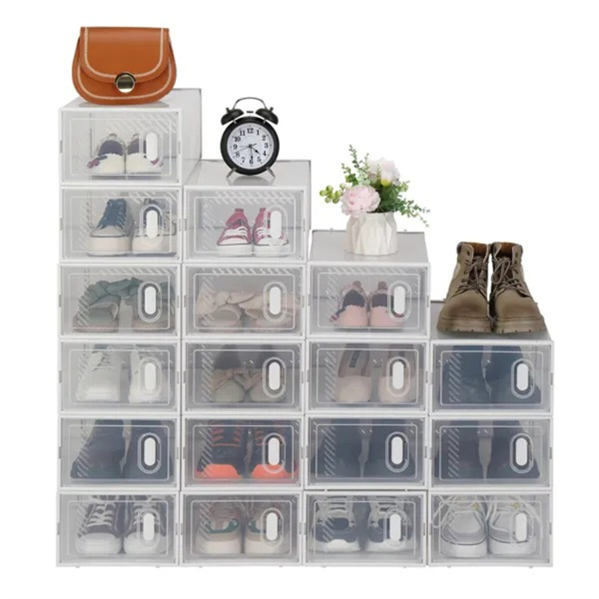 Shoe Storage Boxes 18 Pack Clear Plastic Stackable - White - Image 2