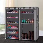 Double Rows Home Shoe Rack Shelf Storage Closet Organizer Cabinet Portable Cover Grey - Image 2