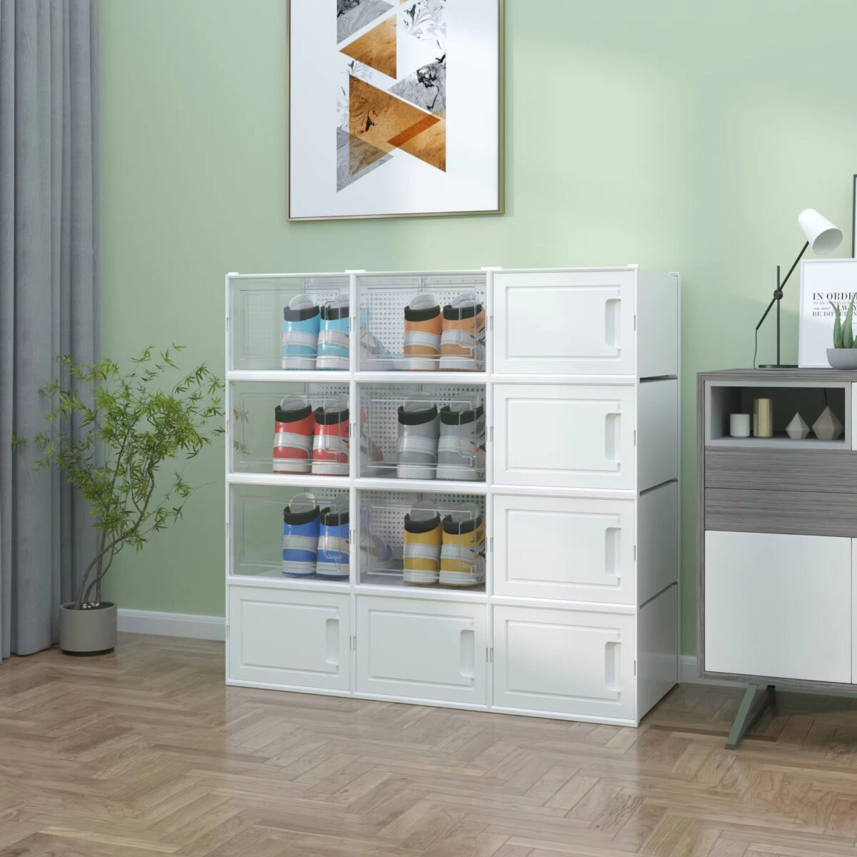 12 Pack Clear White Stackable Storage Shoe Box , Shoe Container Organizer Sneaker Storage Drawer Fit To Women Size 13 - Image 3