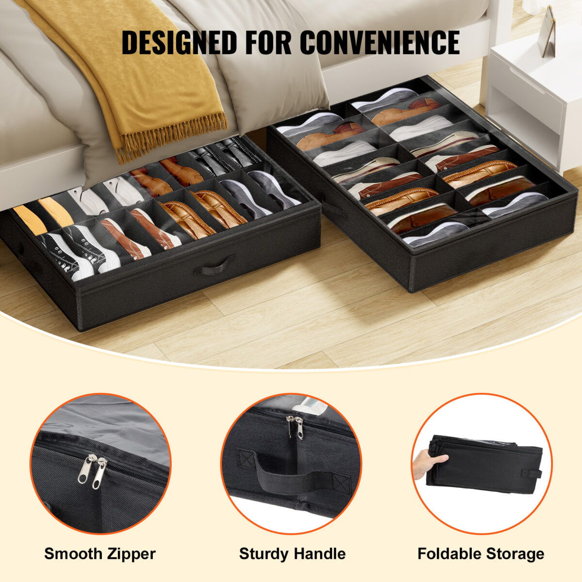 Vevor Sturdy Under Bed Shoe Storage Organizer, Set Of 2, 32 Compartments, Underbed Shoes Closet Storage Solution With Clear Window, Breathable, - Image 6