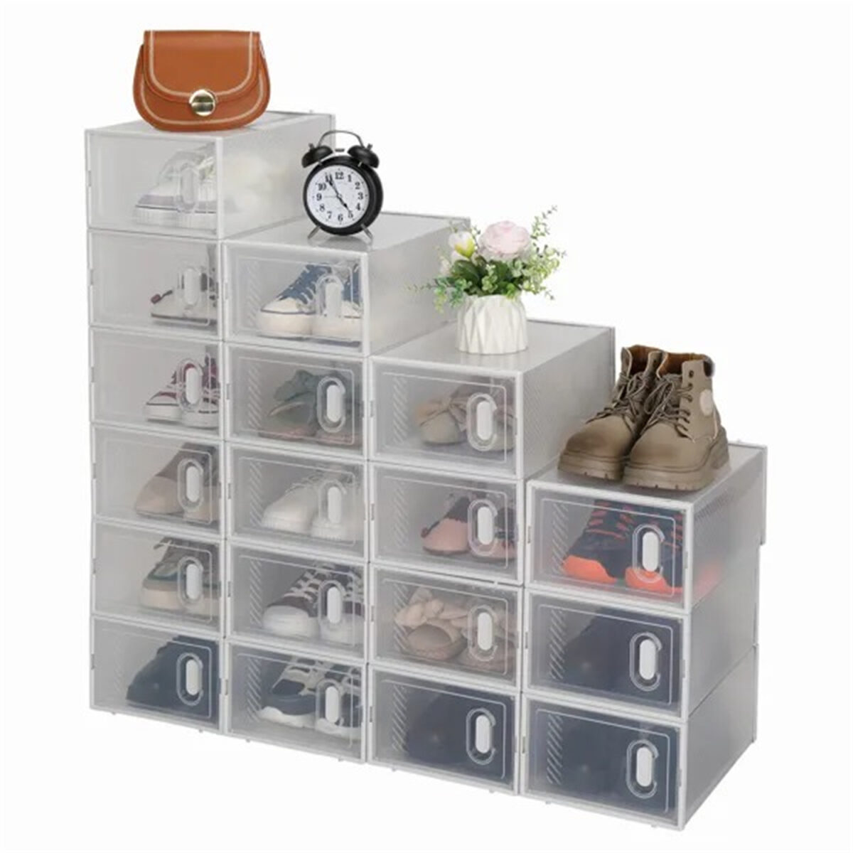 Shoe Storage Boxes 18 Pack Clear Plastic Stackable - White - Image 3