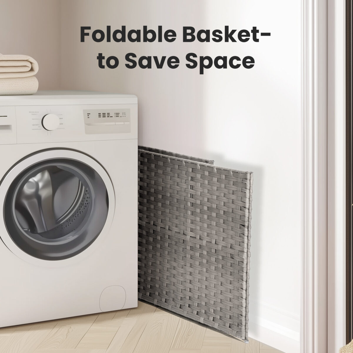 Laundry Basket With Lid, 110 L Hand-Woven Pp Rattan Laundry Basket With Compartments & Handles, Foldable, Removable Liner - Image 8