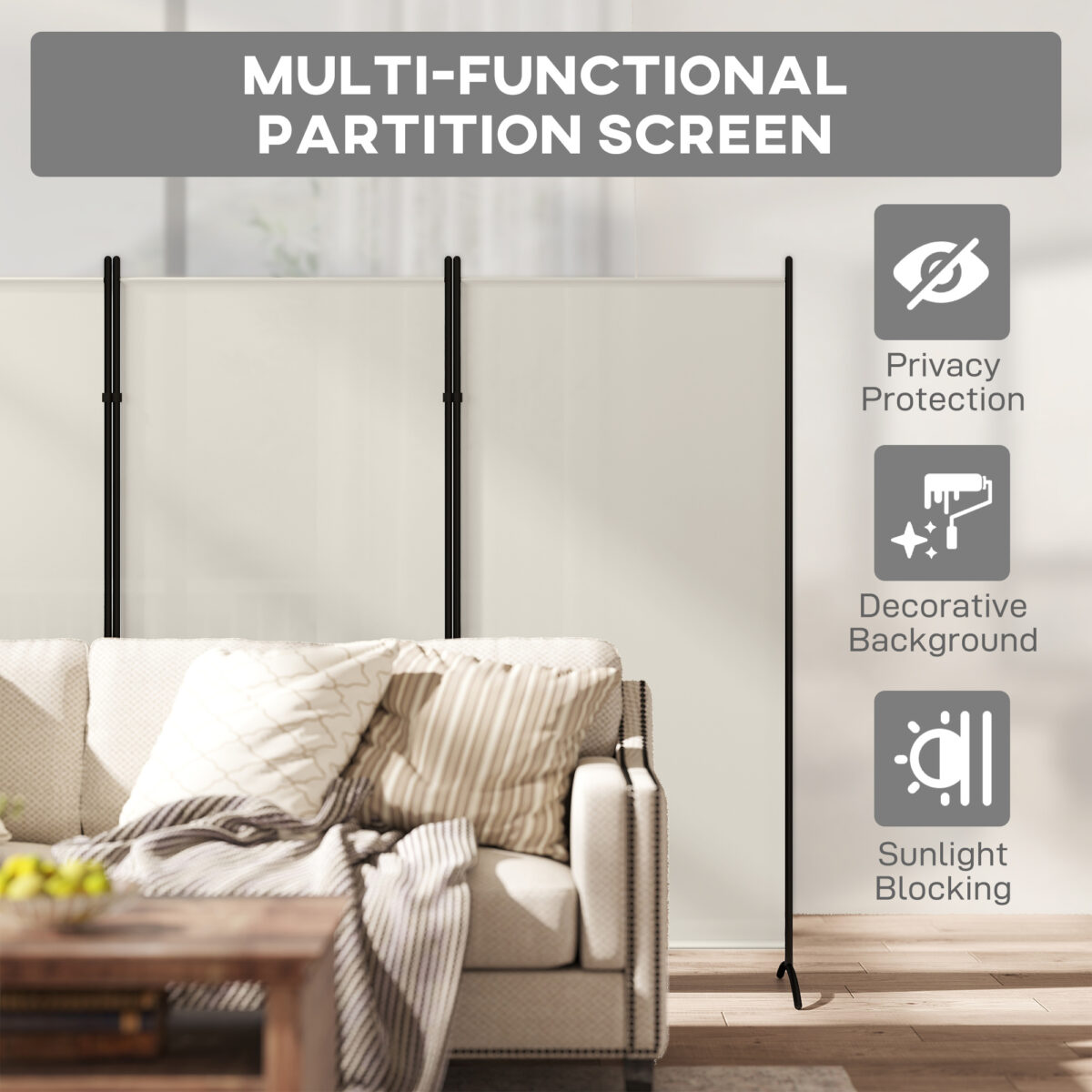 6 3 Panel Room Divider, Indoor Privacy Screen For Home, Light Gray - Image 6