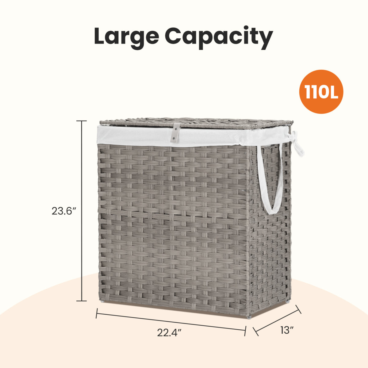 Laundry Basket With Lid, 110 L Hand-Woven Pp Rattan Laundry Basket With Compartments & Handles, Foldable, Removable Liner - Image 2