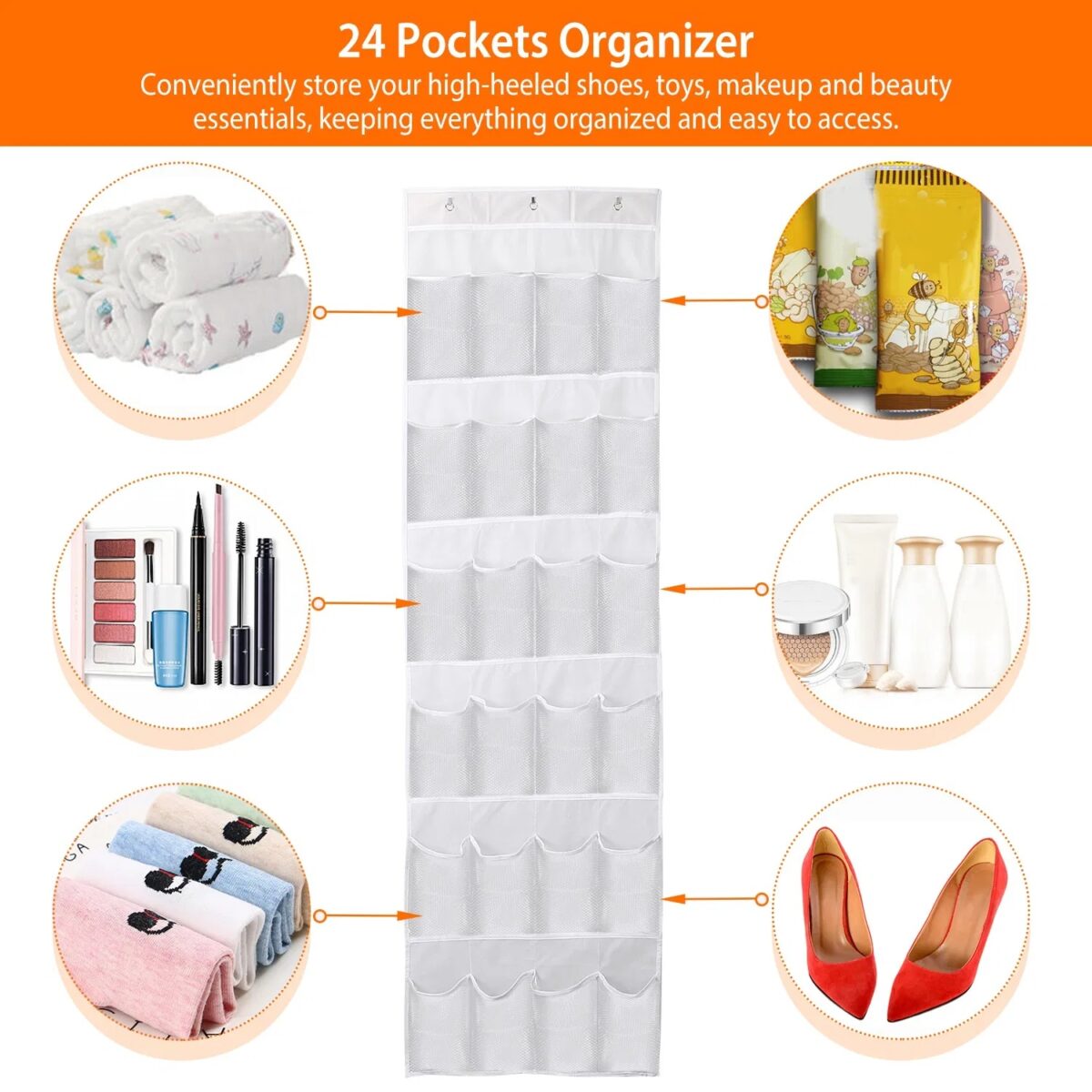 1Pc Over The Door Shoes Rack 24-Pocket Crystal Clear Organizer 6-Layer Hanging Storage Shelf For Shoes Slippers Small Toys Closet Cabinet - Image 9