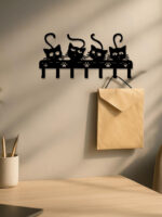 1pc Black Cats Wall Hooks Key Holder W 7 Hooks - Black Iron Wall-Mounted Rack - Image 3