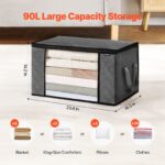 90L Large Storage Bags, 6 Pack Foldable Clothes Organizers with Handles, Non-Woven Fabric Storage Bins for Blanket, Comforter, Bedding, Grey