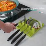 1pc White/Green Multi-Functional Kitchen Utensil Holder - 4 Slots for Spatulas, Soup Spoons, Chopsticks & Pot Lids, Easy-Clean Smooth Plastic with Hanging Holes, Raised Edge for Spill Prevention, Kitchen Utensil Organizer | Vibrant Kitchen Decor | Secure - Image 3
