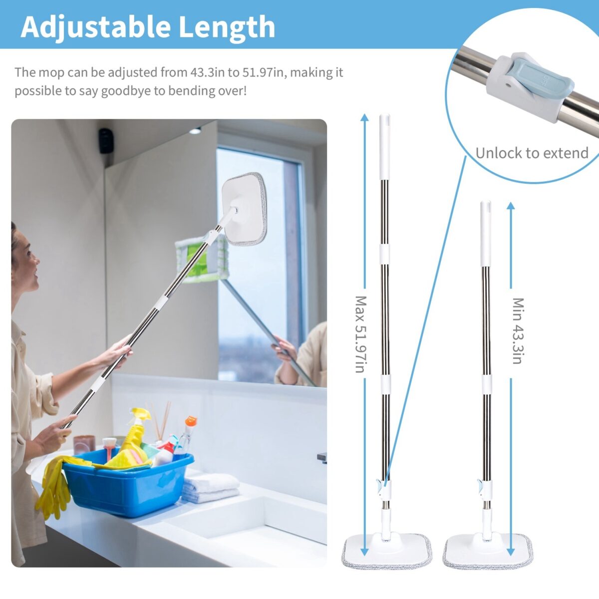 Spin Mop And Bucket With Wringer Set Flat Floor Mop With Clean And Dirty Water Separate System 2 Replaceable Reusable Washable Microfiber Mop Pads - Image 5