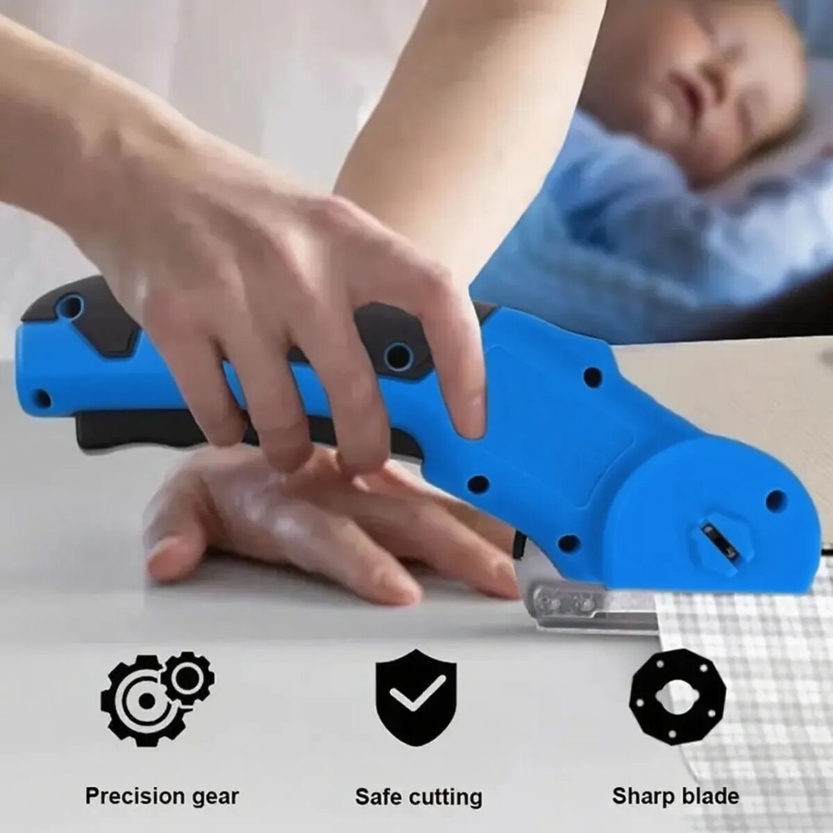 Cordless Electric Scissors, USB Rechargeable Electric Box Cutter With Safety Lock, Fabric Scissors, Electric Rotary Scissors For Cardboard Carpet Leather Plastic, Sewing Tools, Box Cutter, Replaceable - Image 6