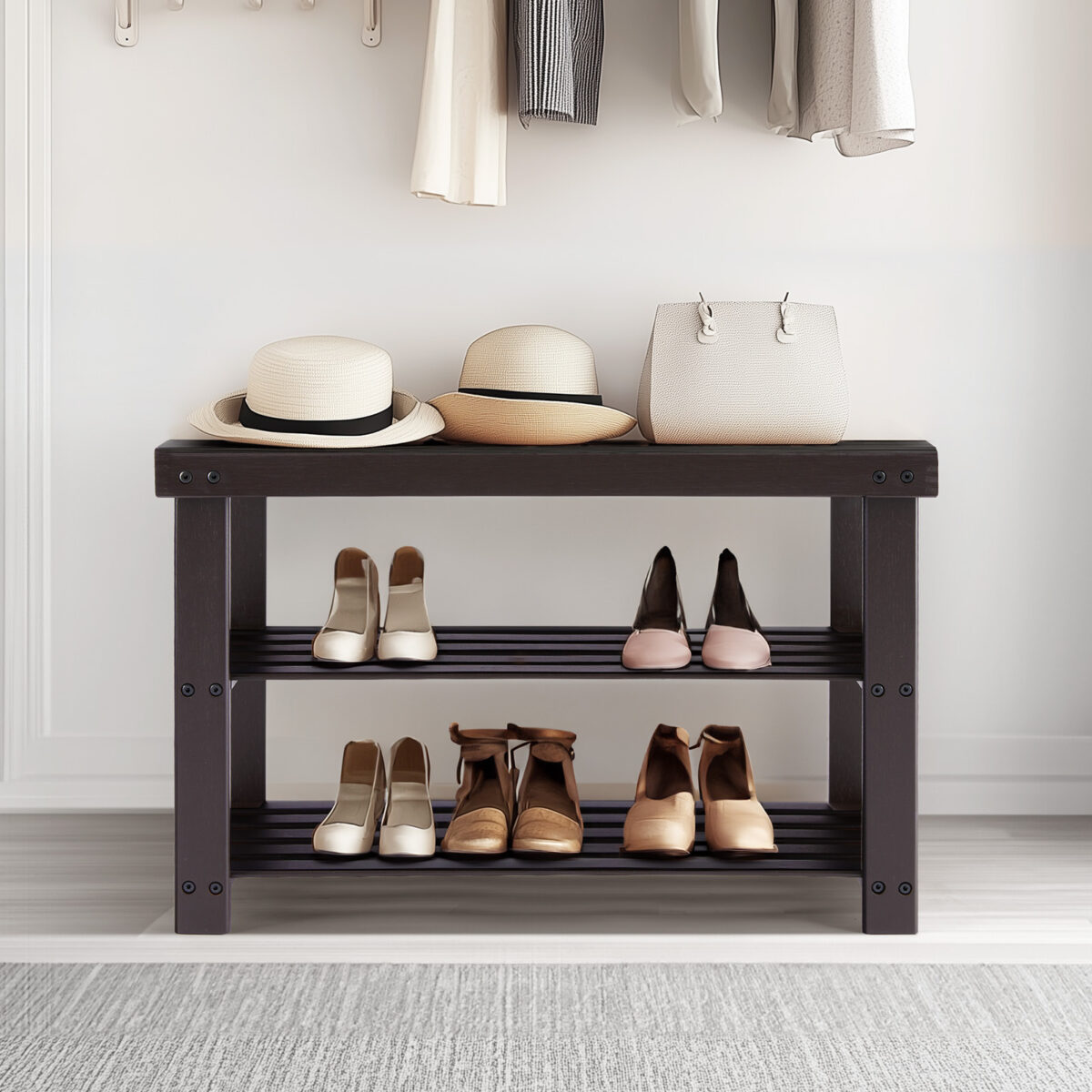 3-Tier Bamboo Shoe Rack Bench, Compact Storage Organizer, 286lb Capacity, Suitable For Entryway Bedroom Living Room Balcony - Image 8