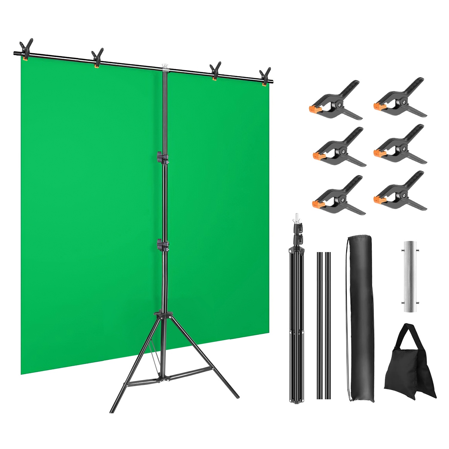 651e0c45-decf-4fdb-811e-a28baa501e34.jpg Shape Photo Video Backdrop Stand Heavy Duty Background Stand Adjustable Photography Backdrop Stand With 6 Spring Clamps Sandbag Carry Bag For 1Set 5X6.5FT T Studio Party Wedding - Image 1