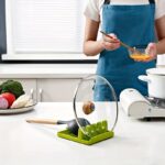 1pc White/Green Multi-Functional Kitchen Utensil Holder - 4 Slots for Spatulas, Soup Spoons, Chopsticks & Pot Lids, Easy-Clean Smooth Plastic with Hanging Holes, Raised Edge for Spill Prevention, Kitchen Utensil Organizer | Vibrant Kitchen Decor | Secure - Image 7