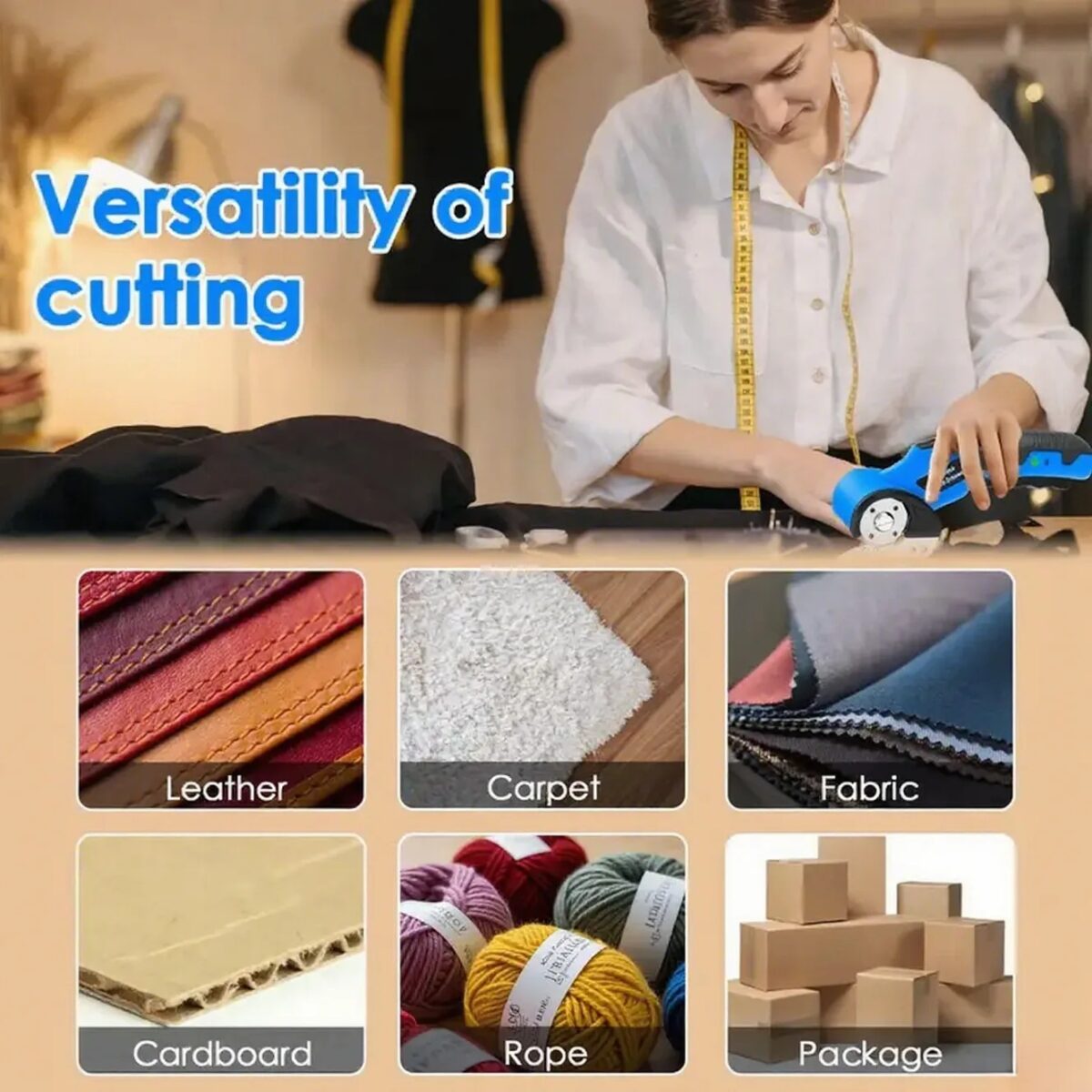 Cordless Electric Scissors, USB Rechargeable Electric Box Cutter With Safety Lock, Fabric Scissors, Electric Rotary Scissors For Cardboard Carpet Leather Plastic, Sewing Tools, Box Cutter, Replaceable - Image 3