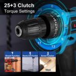 1Pack 29 Pieces Cordless Drill Set With 2Pcs 21V Batteries And Charger 2 Variable Speeds Keyless Chuck 265lnLbs 25 And 3 Torque Positions Included 24Pcs Drill Bits For Home Car Repair Handmade - Image 10