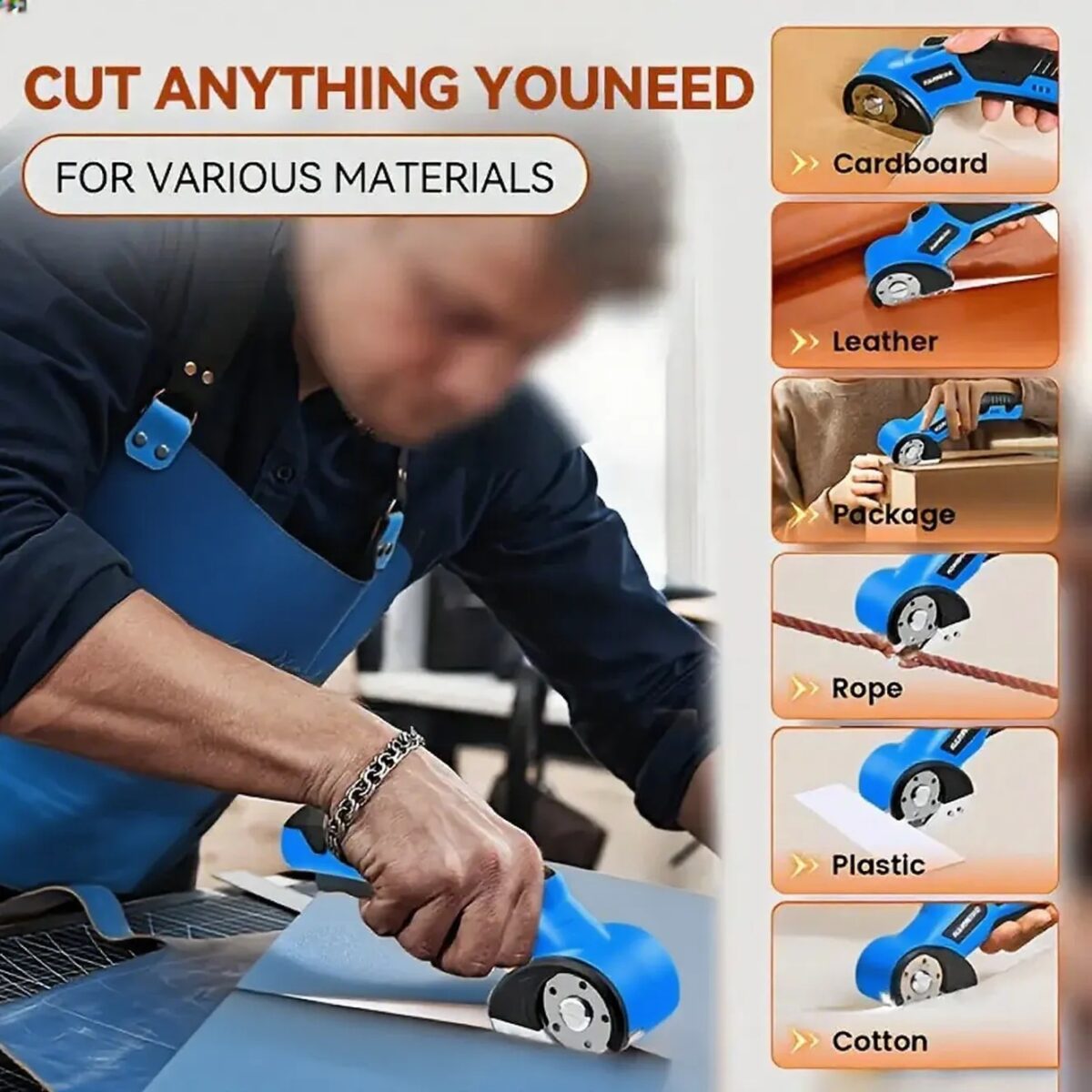 Cordless Electric Scissors, USB Rechargeable Electric Box Cutter With Safety Lock, Fabric Scissors, Electric Rotary Scissors For Cardboard Carpet Leather Plastic, Sewing Tools, Box Cutter, Replaceable - Image 4