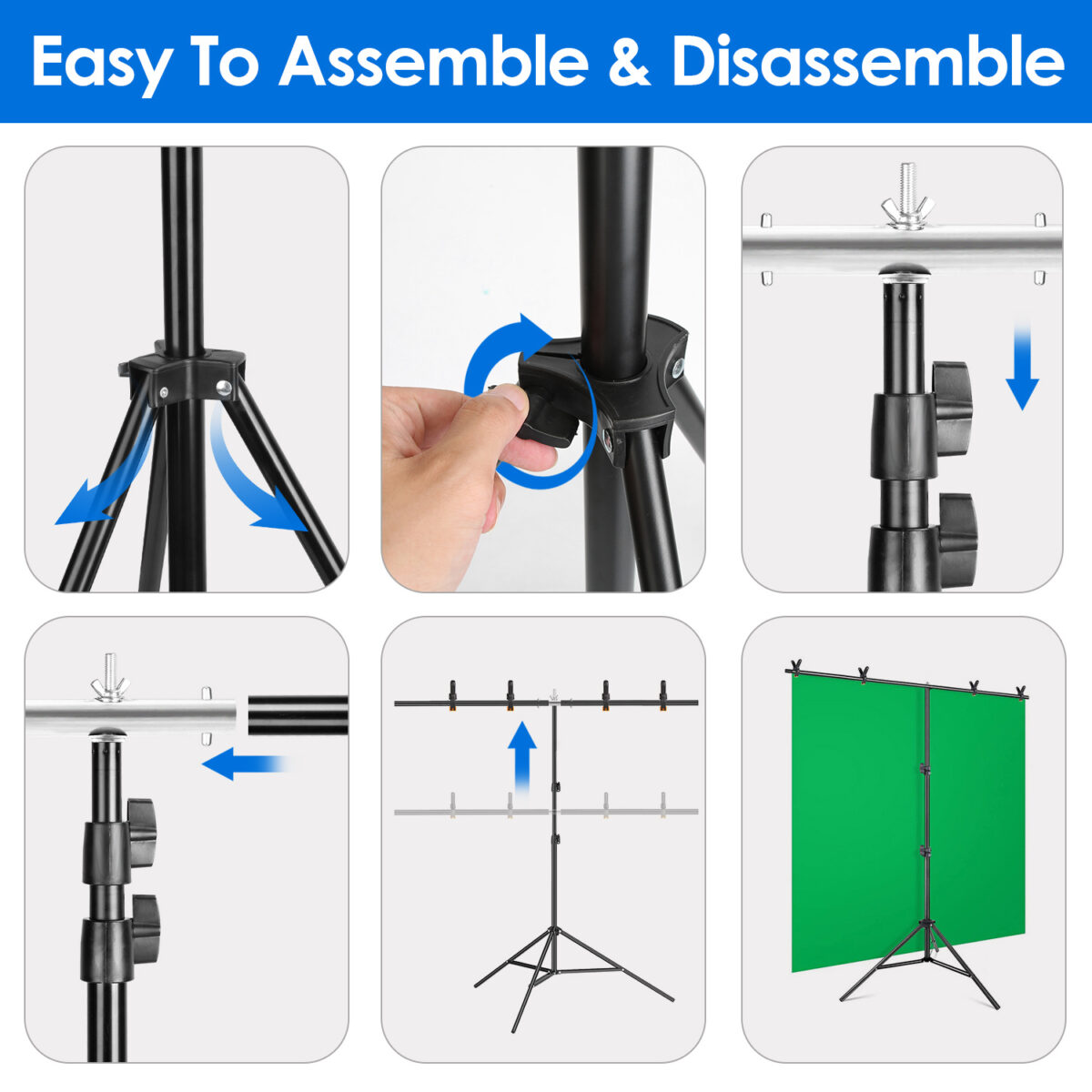 Shape Photo Video Backdrop Stand Heavy Duty Background Stand Adjustable Photography Backdrop Stand With 6 Spring Clamps Sandbag Carry Bag For  1Set 5X6.5FT T Studio Party Wedding - Image 6