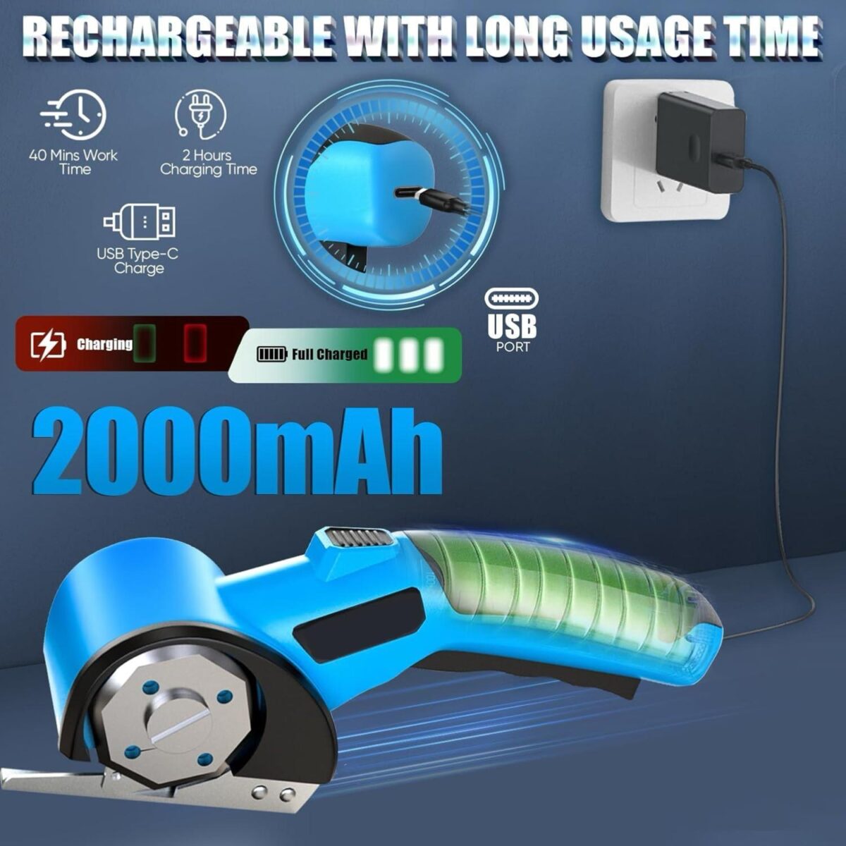 Cordless Electric Scissors, USB Rechargeable Electric Box Cutter With Safety Lock, Fabric Scissors, Electric Rotary Scissors For Cardboard Carpet Leather Plastic, Sewing Tools, Box Cutter, Replaceable - Image 2